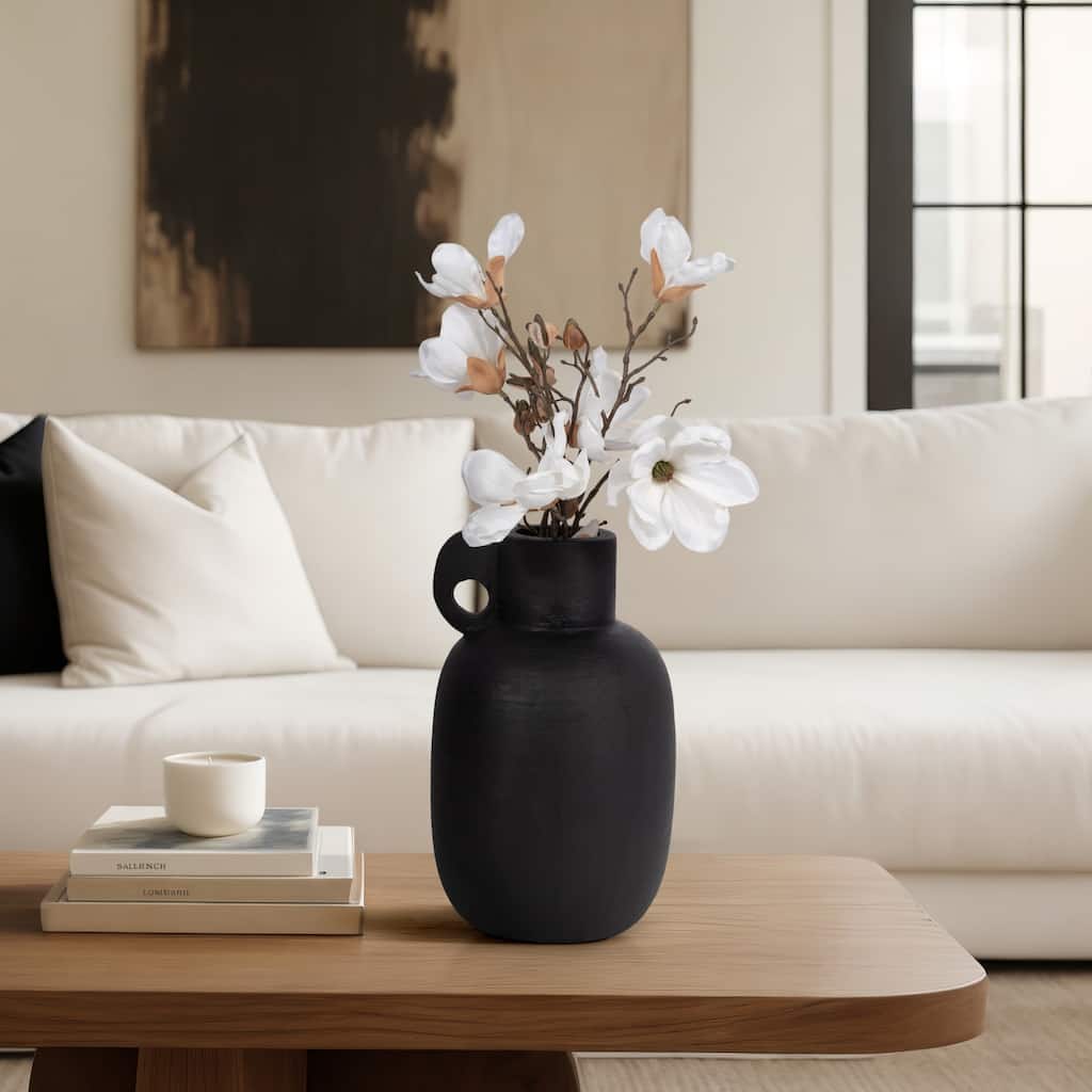 Ceramic Modern Vase with Sculptural Handle - Ivory, 15 in.