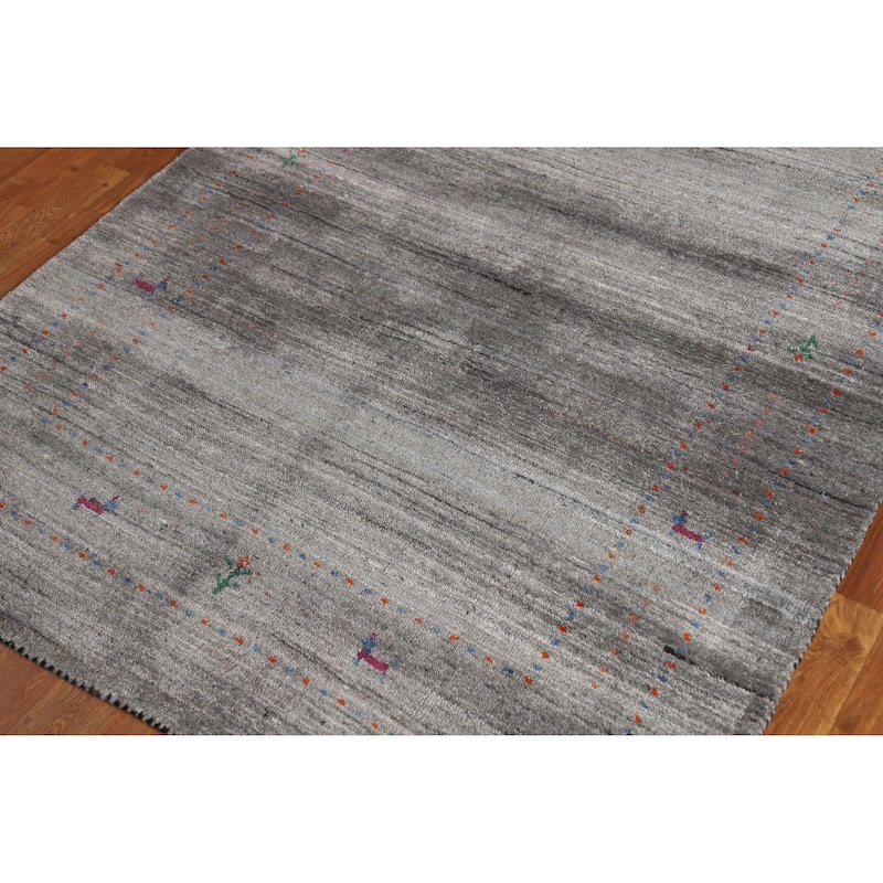 Hand Knotted Oriental 100% Wool Carpet Tribal Tribal Greys & Charcoal Gabbeh Area Rug - 5' 10'' X 4' 0''
