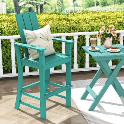 52" Tall Adirondack Chair HDPE Outdoor Bar Stool w/ Ergonomic Backrest
