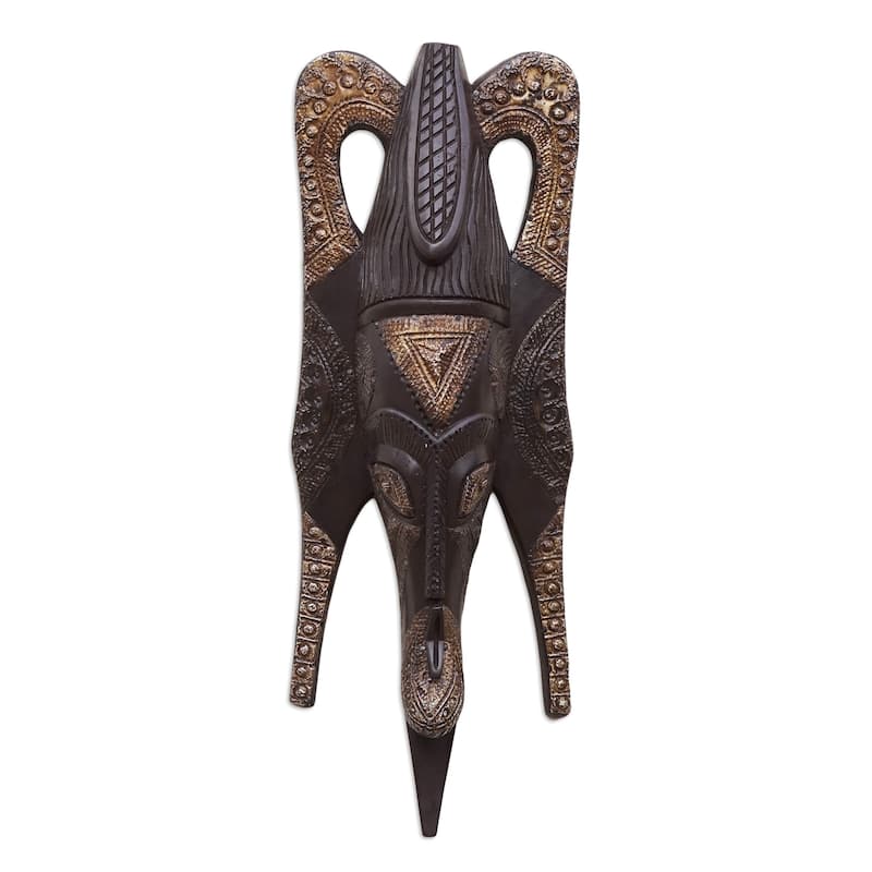 Handmade Butterfly Mask African Wood Mask (West Africa) - Black/gold