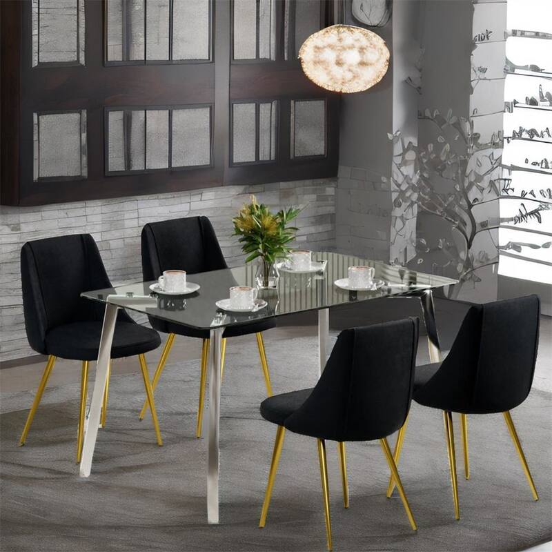 Modern Light Luxury Velvet Dining Chair with Metal Legs(Set of 4)