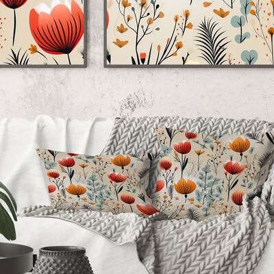 Designart "Orange Meadow Floral Pattern I" Floral Printed Throw Pillow