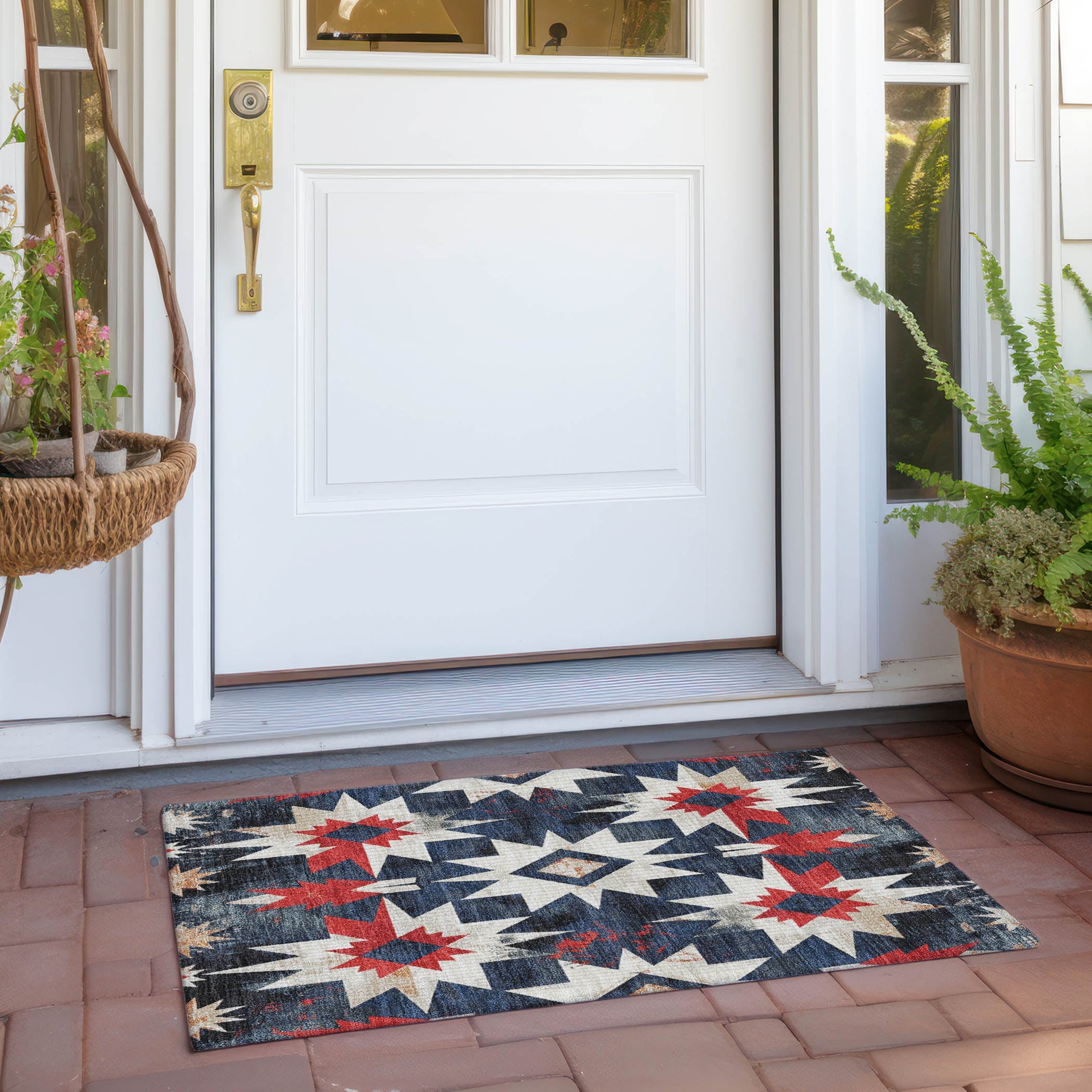 Machine Washable Indoor/ Outdoor Modern Medallion Chantille Rug