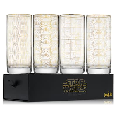 Star Wars Deco Gold Glass Tall Drinking Glasses - 13.5 oz - Set of 4
