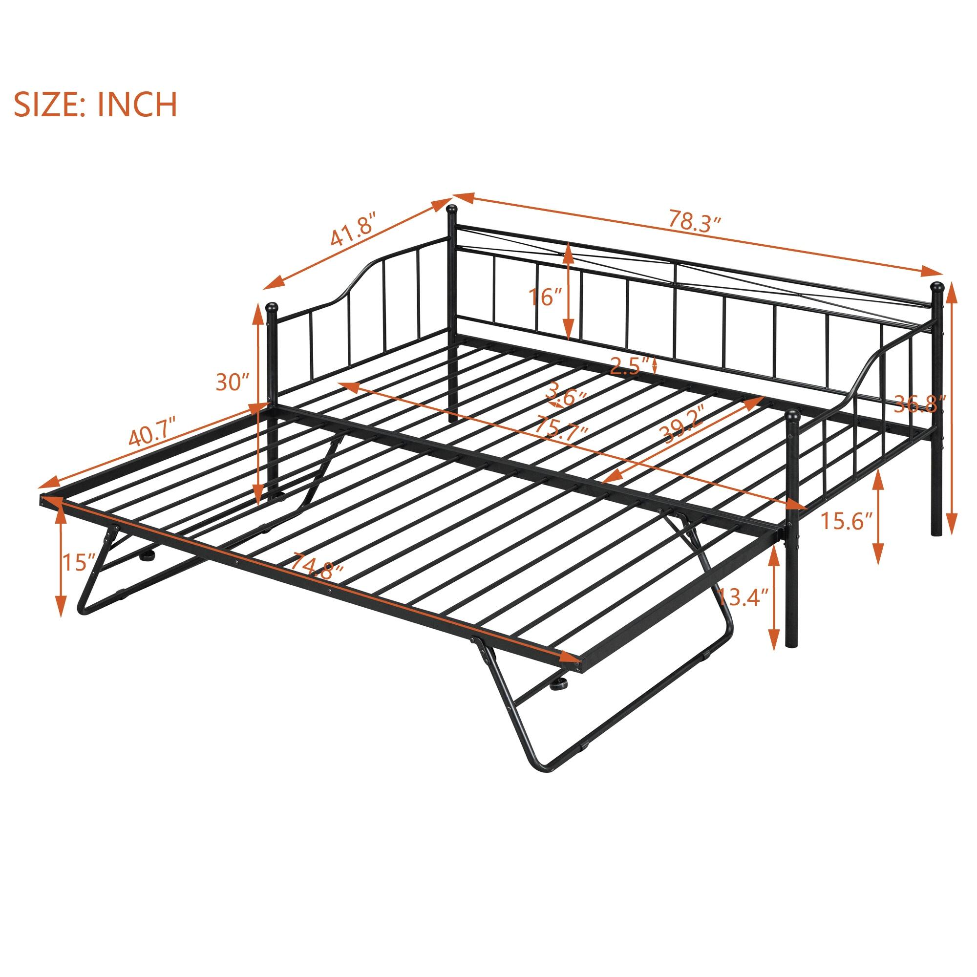 Twin Size Metal Daybed, Sofa Bed Frame with Pop Up Twin Trundle for