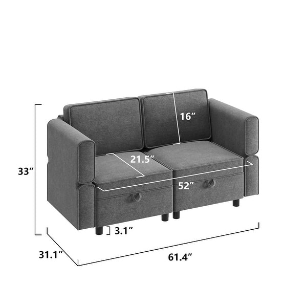 dimension image slide 3 of 9, Loveseat Sofa with Storage Seat