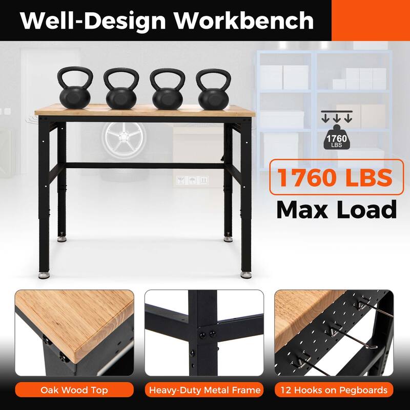 Costway 48" Adjustable Work Bench Heavy-Duty Steel Frame Worktable - See Details