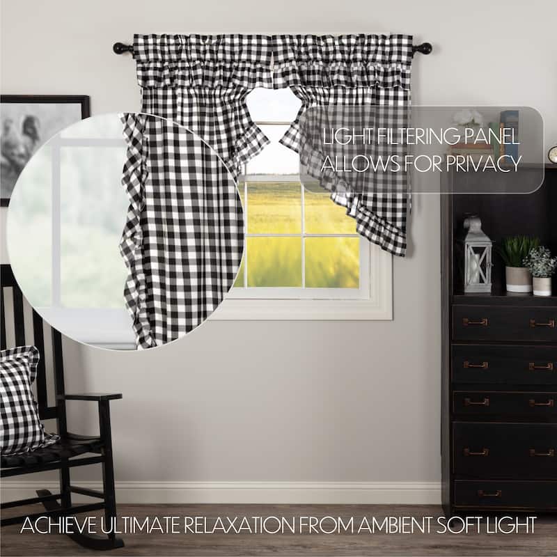 Annie Buffalo Check Ruffled Prairie Swag Set - Prairie Swag 36x36x18 - Prairie Swag 36x36x18