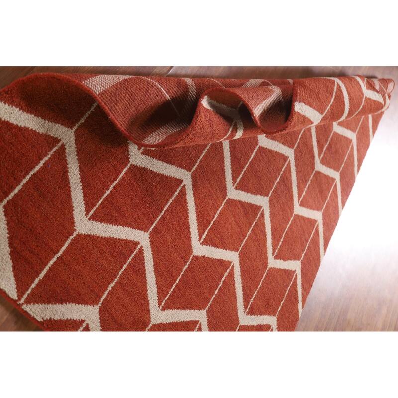 Hand Knotted Oriental 100% Wool Carpet Modern All-Over Oranges & Rust Gabbeh Area Rug - 7' 7'' X 5' 2''