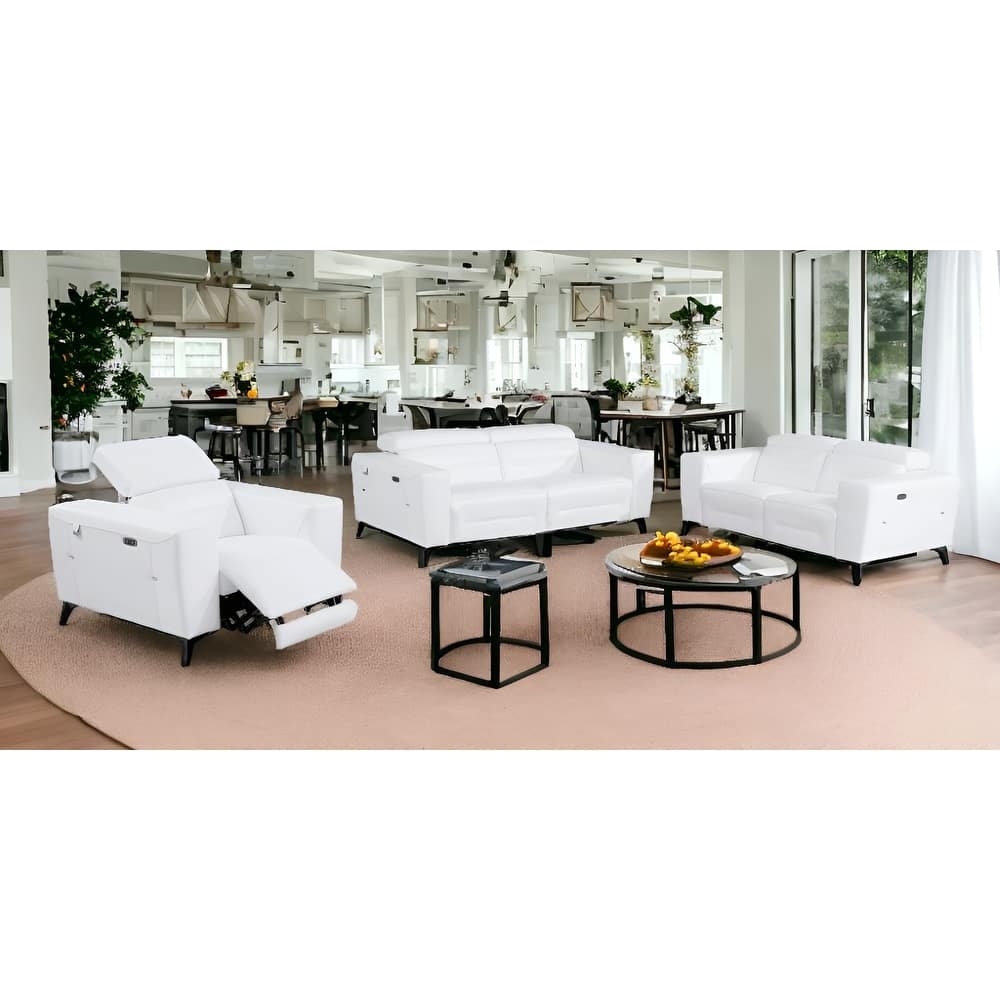 HomeRoots Three Piece White Italian Leather Six Person Seating Set