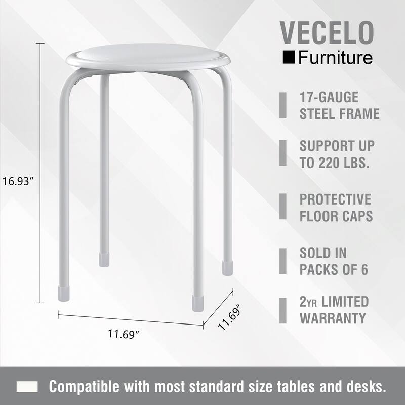 VECELO 6-Pack Stacking Stools for Living Room Backless Round Stools Set Indoor Outdoor Use with Metal Frame & Non-Slip Feet