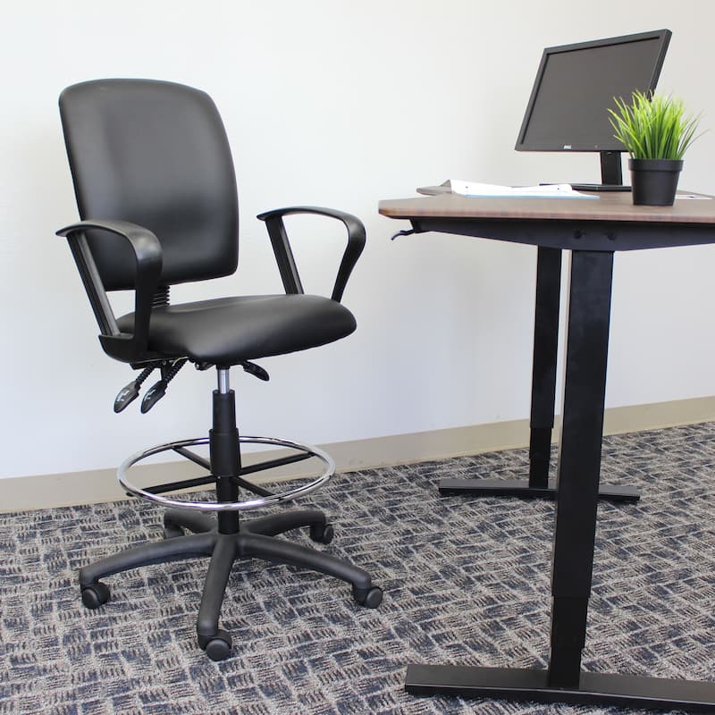 Boss LeatherPlus Multifunctional Drafting Stool with Arms