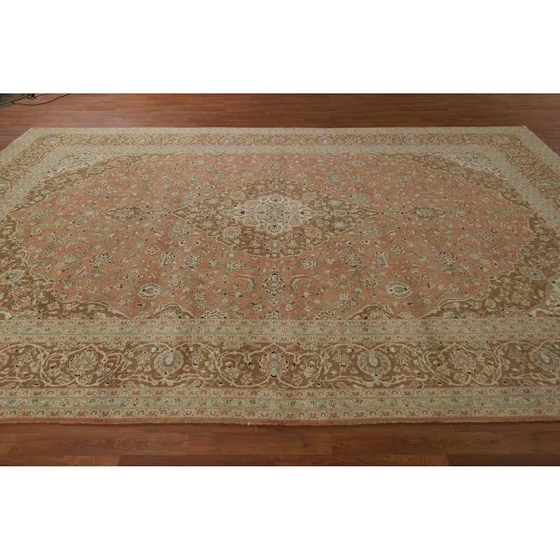 Traditional Kashan Persian Vintage Area Rug Hand-Knotted Wool Carpet - 9'7" x 13'1"