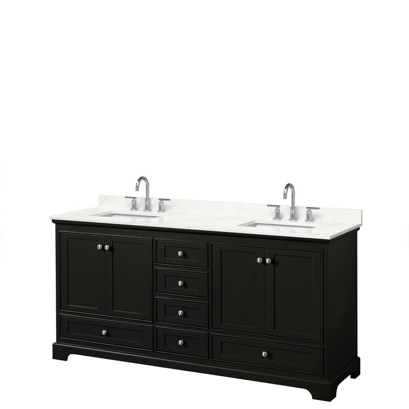 Deborah 72-inch Double Vanity, Quartz Top - Dark Espresso, Chrome Trim, Giotto Quartz Top