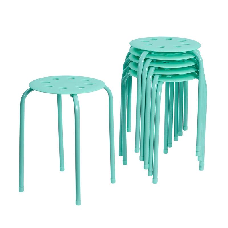 Javlergo 6-Pack Plastic Stackable Stools, Portable 8 Holes Metal Round Top Stools for Kitchen/Classrom - Set of 6 - Green