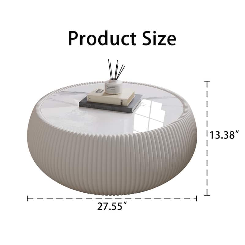 27.55" Modern Drum-shaped Marble Top Coffee Table with Microfiber Leather