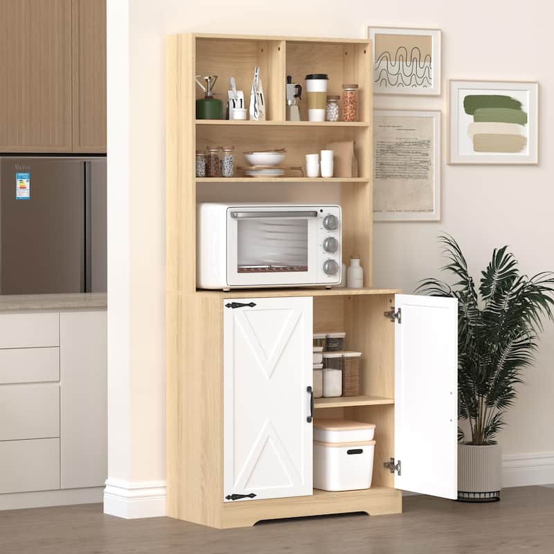 Pantry Cabinet with 2 Doors, 3-Tier Modern Kitchen Cabinet with Shelves, Freestanding Larder Cupboard
