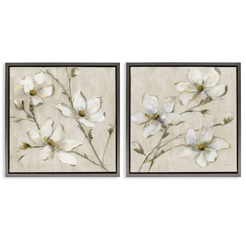 Stupell Outstretched Dogwood Branches Framed Floater Canvas Wall Art Design By Sally Swatland (Set of 2) - 25 x 25 - Grey