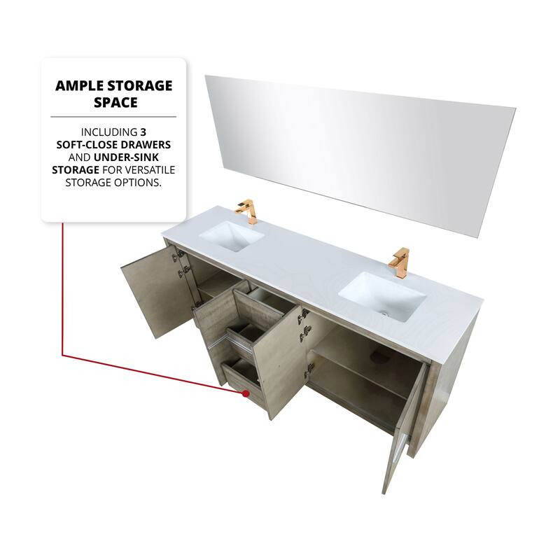 Lafarre Bath Vanity with Cultured Marble Top, Sink, Mirror and Rose Gold Faucet