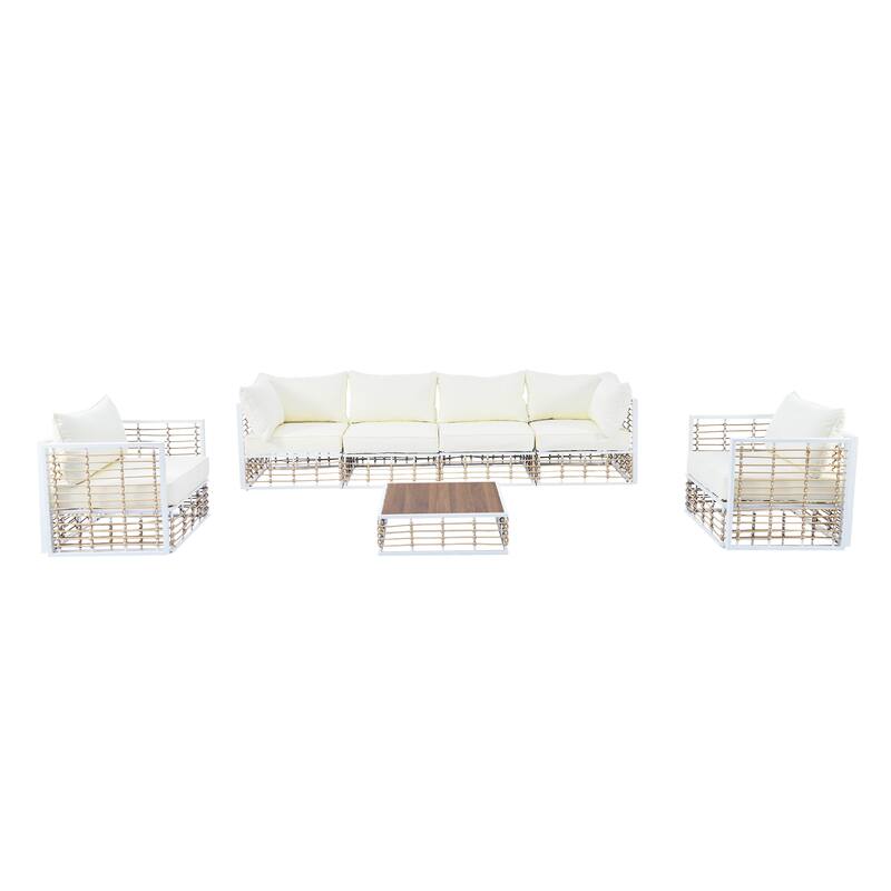 7-Piece Outdoor Metal Modular Sectional Sofa Set with Coffee Table and Chairs, Free Combination