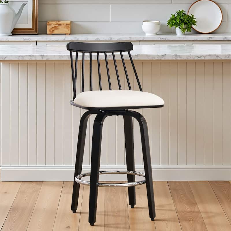 Mid-century Spindle Back Swivel Counter Height Bar Stools - 37.2"H x 18.9"W x 18.9"D - Single - White