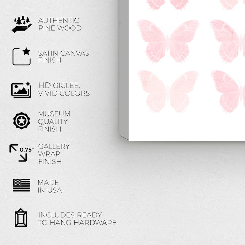 Wynwood Studio Canvas Animals Pastel Butterflies Pink and Light Pink Modern & Contemporary Wall Art Canvas Print