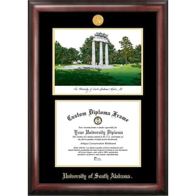 University of South Alabama 11w x 8.5h Gold Embossed Diploma Frame with Campus Images Lithograph