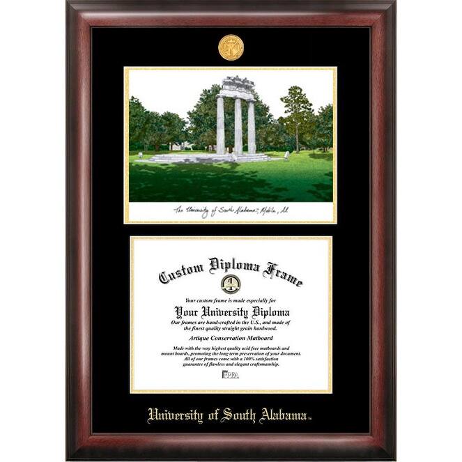 University of South Alabama 11w x 8.5h Gold Embossed Diploma Frame with