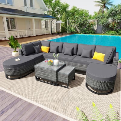 7 Pieces Outdoor Wicker Sofa Set, Rattan Conservation Sectional Free Combination Set