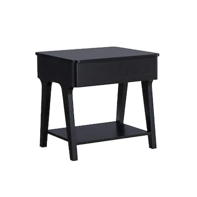 26 in. Black Rectangle Wood End Table, Sturdy Build End Side Table for Living Rooms