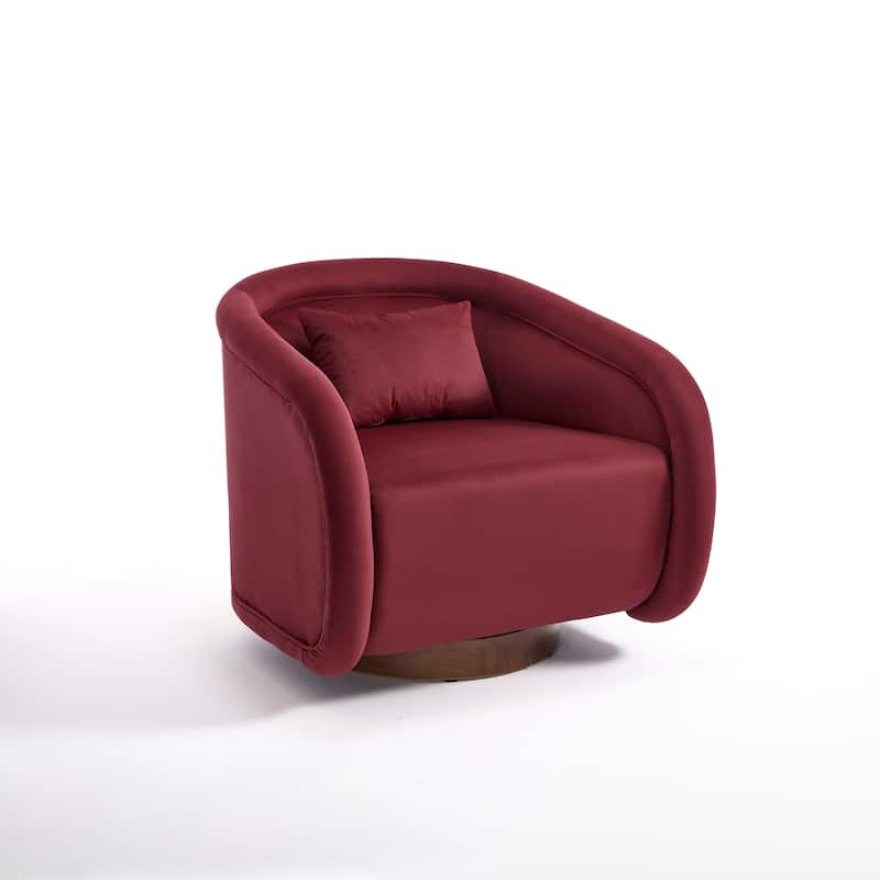 360° Swivel Upholstered Barrel Chair, Comfy Single Arm Reading Sofa, Leisure Club Chair with Cushion & Solid Wood Base