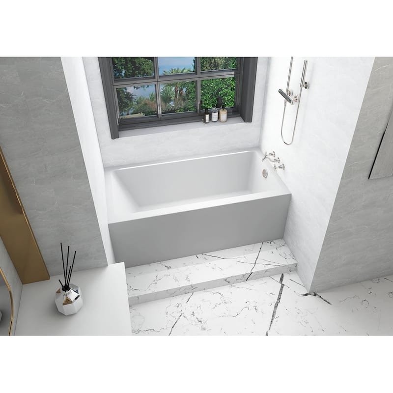 Indigo Home Alcove Soaking Bathtub 30x60 inch Right Drain in Glossy White