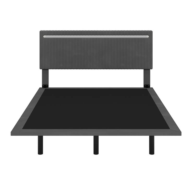 Modern Upholstered Floating Bed Frame w/LED Lights,Velvet Fabric Bed