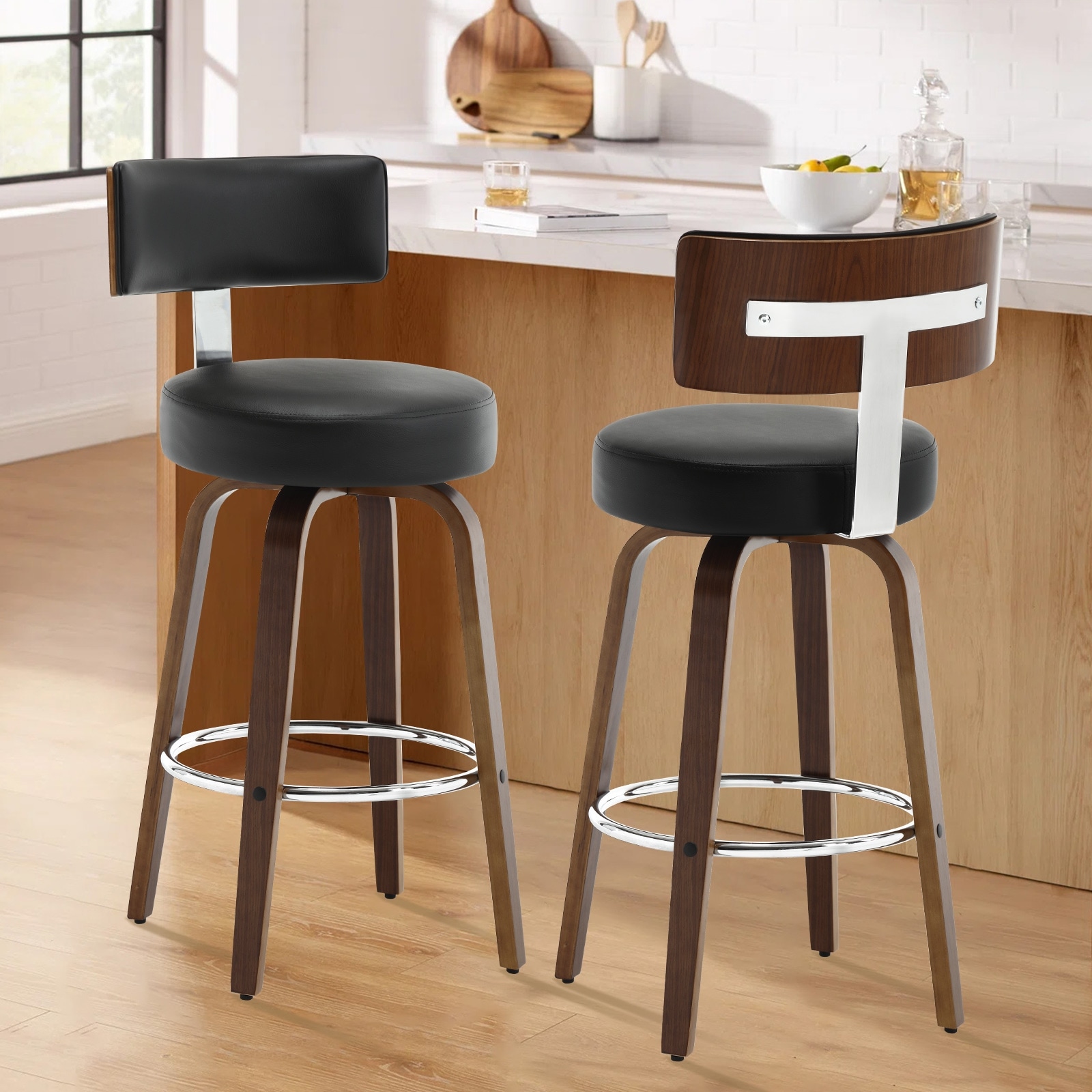 Faux Leather Upholstered Swivel Counter/ Bar Stools Set of 1/2/4