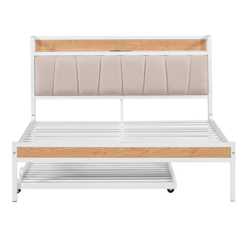 HomeRoots White Metal Full Bed Frame With Trundle
