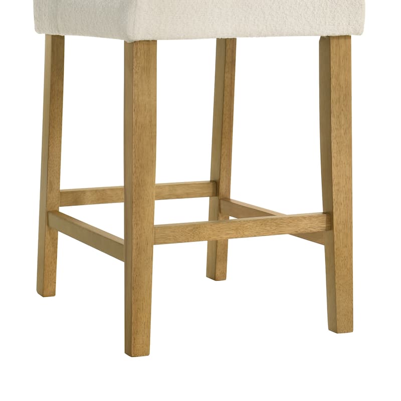 Fauna Low-Back Boucle Bar Stool, Upholstered Counter Height Kitchen Barstool with Wood Legs