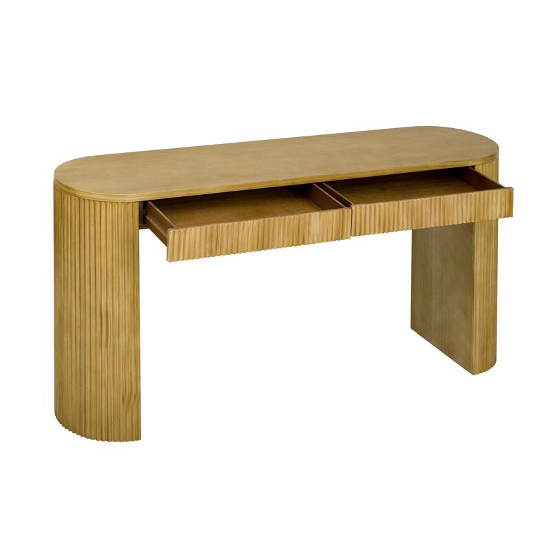 Fluted Console Table Slim Sofa Table Behind Couch Entry Table with 2 Storage Drawers, Narrow Wood Hallway Table for Living Room