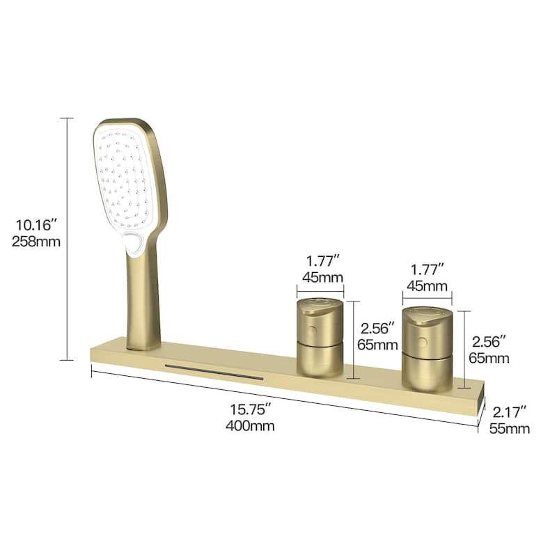 Bathtub Faucet Pressure Balanced 2-Handle Deck-Mount Waterfall Roman Tub Faucet with Handheld Shower Valve Included