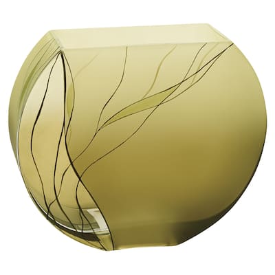 HomeRoots 9" Green Round Crystal Glass Table Vase With Sculptural Details