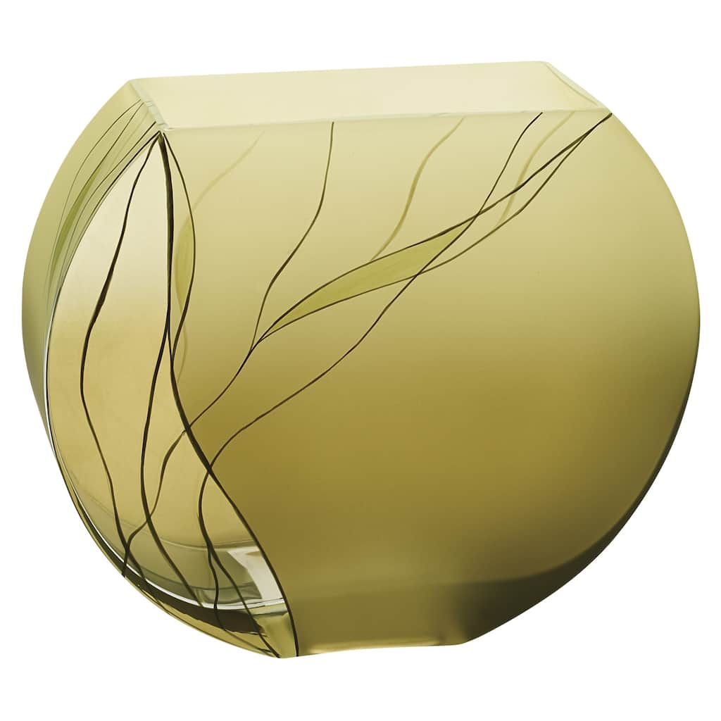 HomeRoots 9" Green Round Crystal Glass Table Vase With Sculptural Details