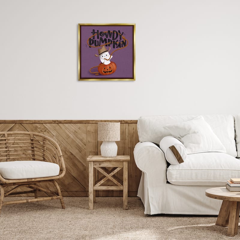 Stupell Howdy Pumpkin Western Ghost Framed Floater Canvas Wall Art Design By Sarah Hickman