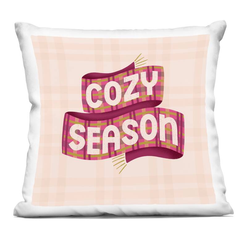 Stupell Cozy Season Scarf on Plaid Decorative Printed Throw Pillow Design by Sarah Hickman - Accent - Polyester - Pink - Single