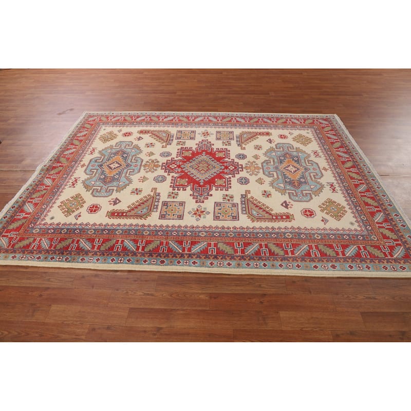 Ivory Kazak Area Rug Handmade Wool Carpet - 5'9" x 7'8"