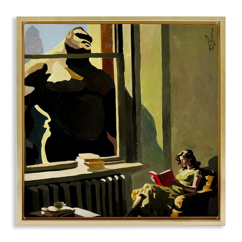 Stupell Gorilla in Window Scene Framed Floater Canvas Wall Art Design By Keith Thomson - 18 x 18 - Gold