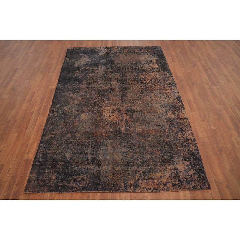 Hand Knotted Oriental Viscose Silk Carpet Modern All-Over Brown Abstract Area Rug - 7' 9'' X 5' 2''
