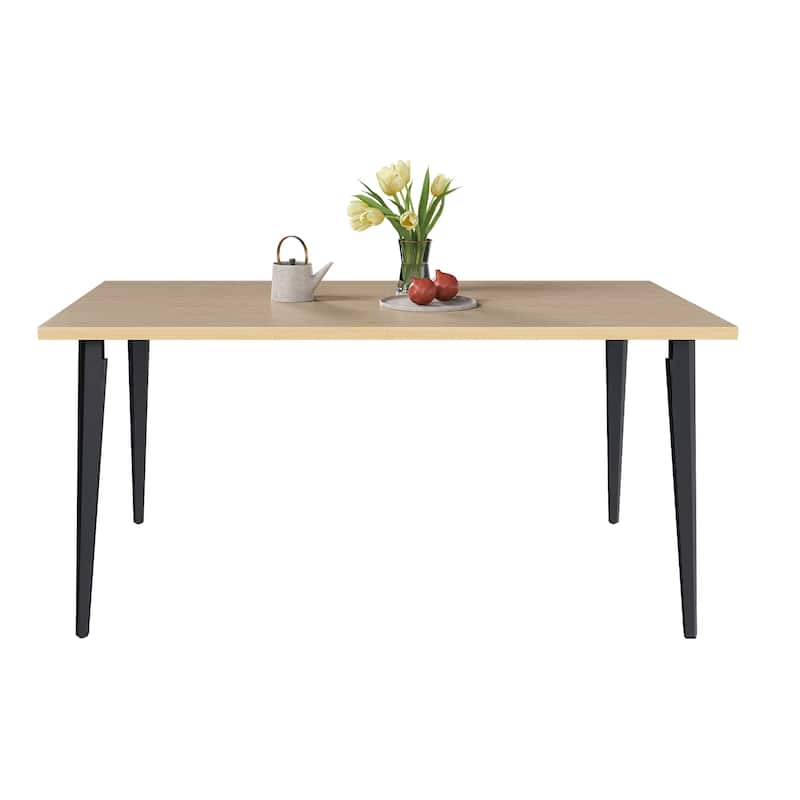 63 Inch Modern Dining Table for 6-8 People, Wooden Tabletop with Rust-Resistant Iron Legs, Rustic Industrial Design