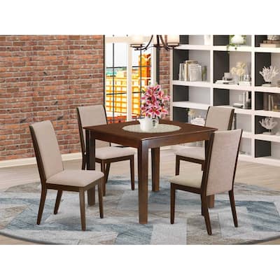 5-Piece Mahogany Finish Solid Wood Top - Upholstered Dining Room Set with High Back - Seats 4