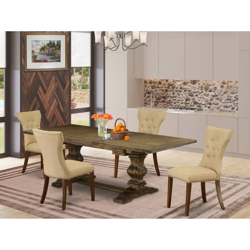 East West Furniture 5 Piece Dining Room Furniture Set- a Rectangle Wooden Table and 4 Upholstered Chairs, (Finish Options) - LAGA5-78-03