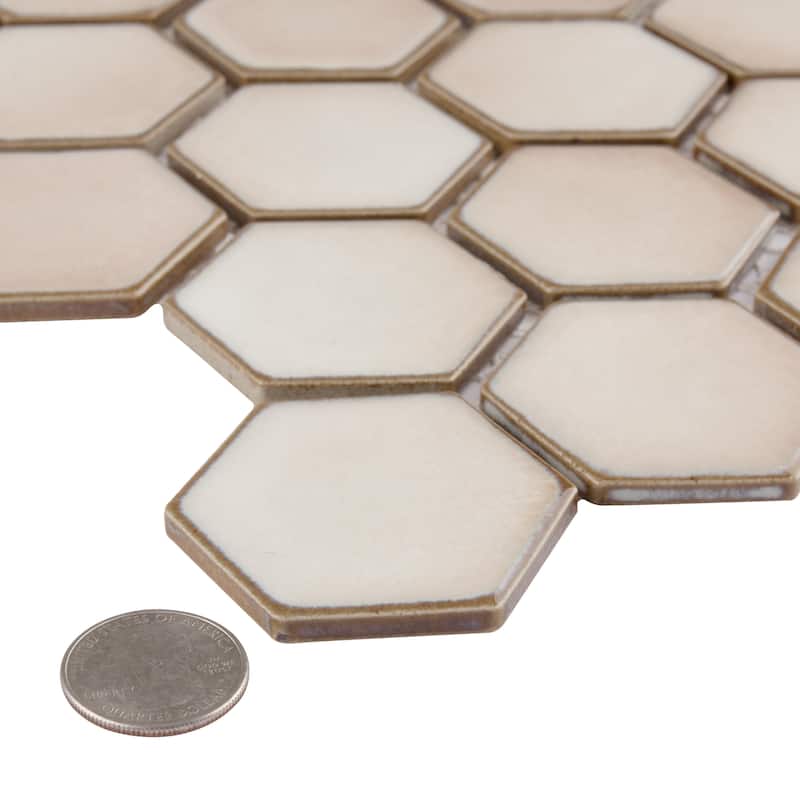Merola Tile Hudson Due 2" Hex Truffle 10-7/8" x 12-5/8" Porcelain Mosaic Floor and Wall Tile