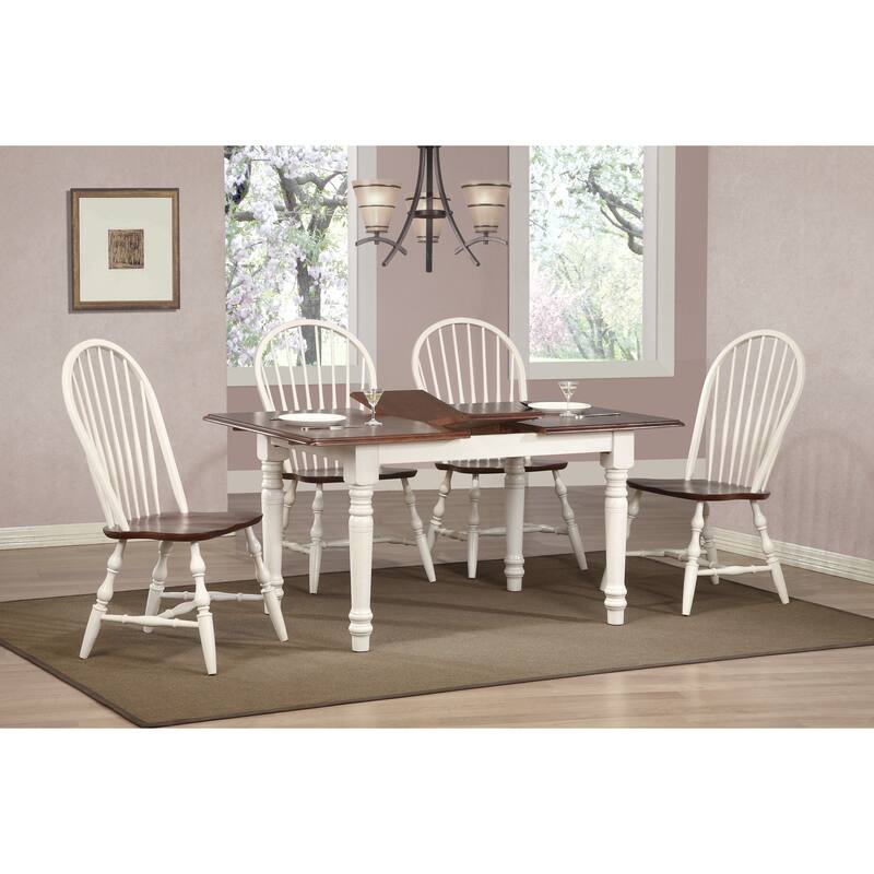 Extendable Dining Set - 5 Piece Rectangular Table & Chairs - Antique White/Brown Wood - Seats 4-6